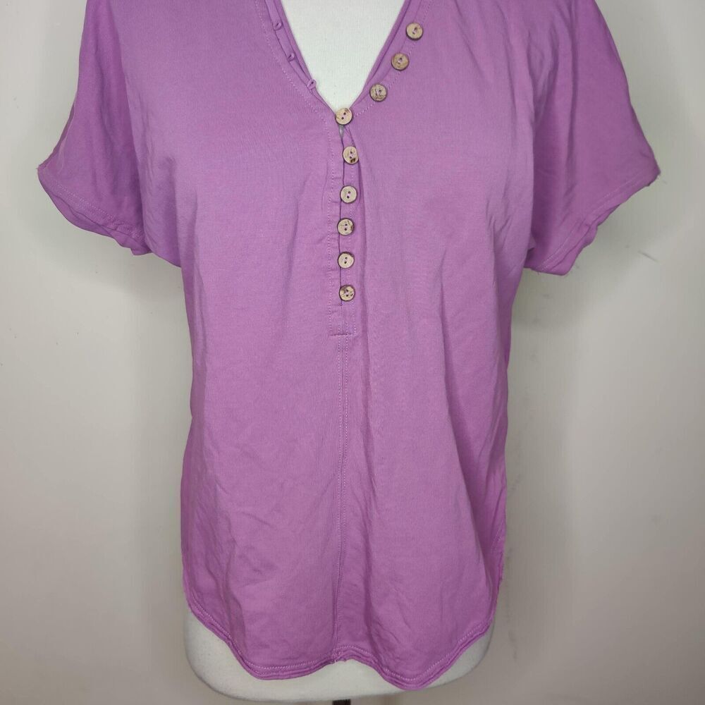 Lulu B Womens Top Size Purple Cotton V-Neck Henley Short‎ Sleeve - Picture 3 of 9